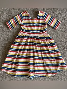 Hanna Andersson Rainbow Striped Cotton Dress - Navy, Red, Yellow, Pink, Cream